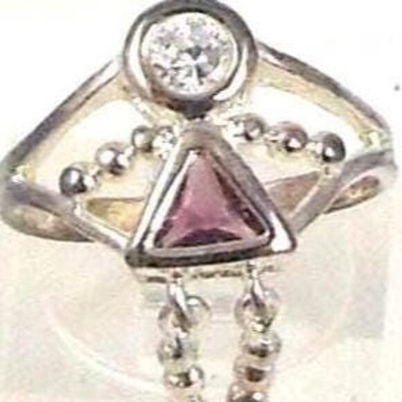 Vintage Sterling Silver Baby Charm Ring Mother Grandmother Sim Diamond Size 6 - Picture 1 of 4